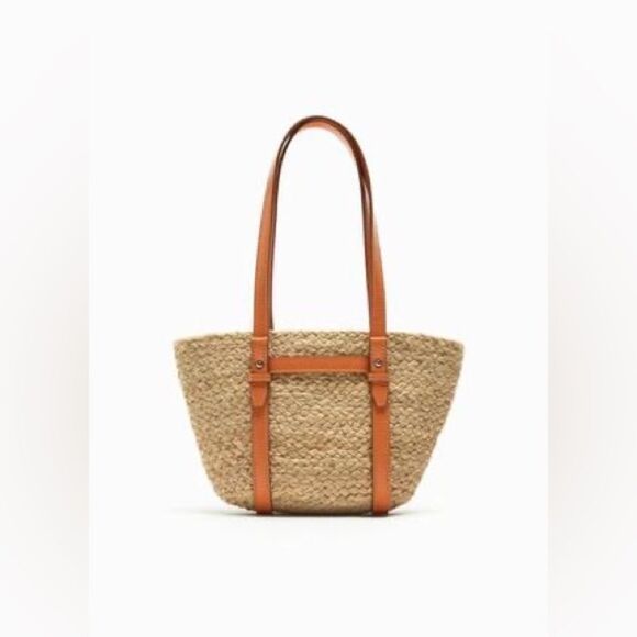 ZARA JUTE MIDI TOTE BAG - Picture 1 of 6